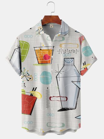 Big Size Geometric Pattern Chest Pocket Short Sleeve Casual Shirt