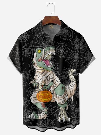 Halloween Dinosaur Chest Pocket Short Sleeve Shirt