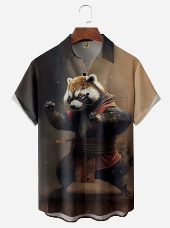Kung Fu Raccoon Chest Pocket Short Sleeve Shirt