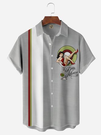 Vintage Beauty Chest Pocket Short Sleeve Bowling Shirt