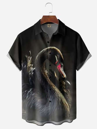 Black Swan Chest Pocket Short Sleeve Casual Shirt