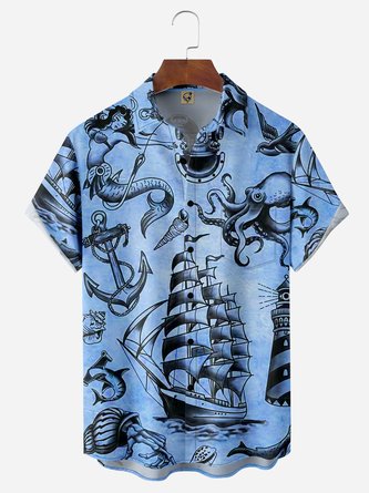 Nautical Elements Chest Pocket Short Sleeve Hawaiian Shirt