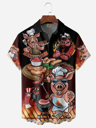 BBQ Chef Pig Chest Pocket Short Sleeve Shirt