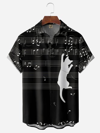 Music Cat Chest Pocket Short Sleeve Shirt