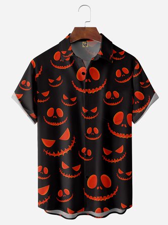 Halloween Ghostface Chest Pocket Short Sleeve Casual Shirt