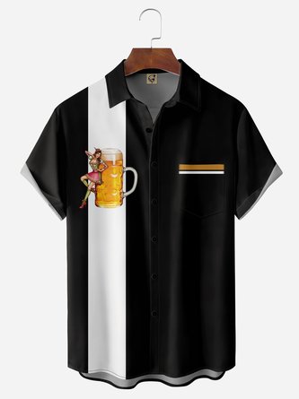 Beer Beauty Chest Pocket Short Sleeve Bowling Shirt