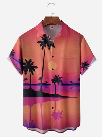 Coconut Tree Chest Pocket Short Sleeve Hawaiian Shirt Hardaddy