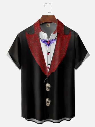 Halloween Vampire Chest Pocket Short Sleeve Shirt