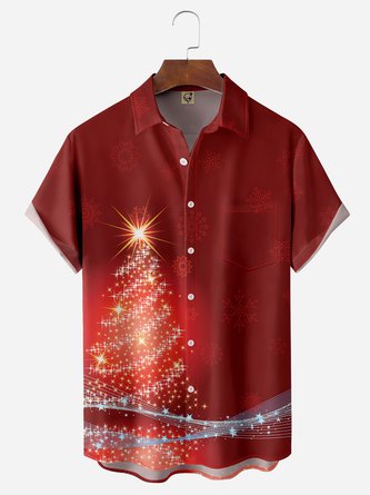 Christmas Tree Chest Pocket Short Sleeve Shirt
