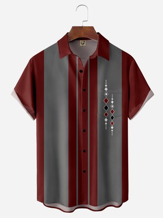 Art Geometry Chest Pocket Short Sleeve Bowling Shirt