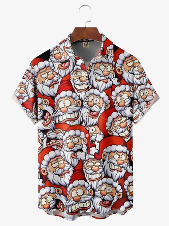 Christmas Santa Claus Chest Pocket Short Sleeve Casual Shirt