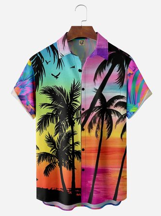Coconut Tree Collage Chest Pocket Short Sleeve Hawaiian Shirt