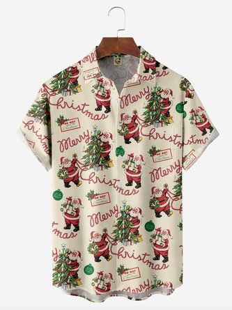 Christmas Chest Pocket Short Sleeves Casual Shirt