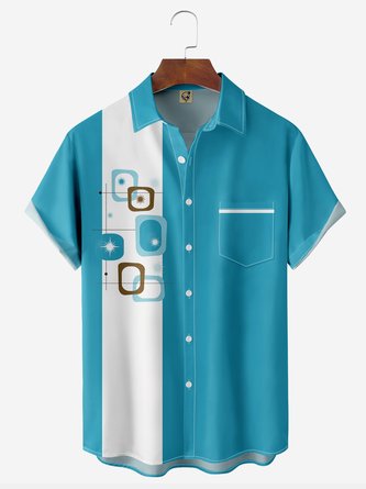 Art Geometry Chest Pocket Short Sleeve Bowling Shirt