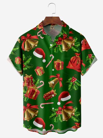 Christmas Tree Bell Chest Pocket Short Sleeve Shirt