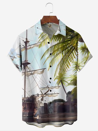 Ship Chest Pocket Short Sleeve Hawaiian Shirt