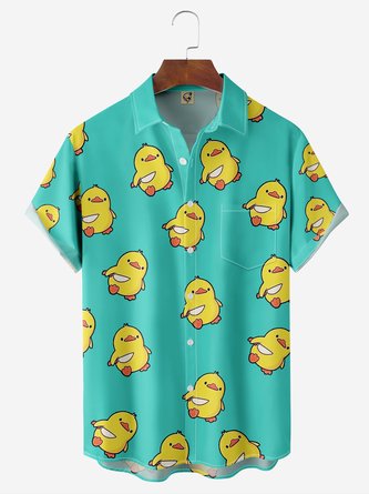 Funny Duck Chest Pocket Short Sleeve Hawaiian Shirt