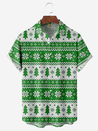 Christmas Chest Pocket Short Sleeve Casual Shirt