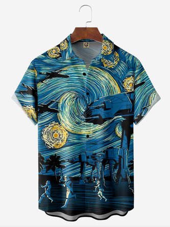 Artistic Drawing Chest Pocket Short Sleeve Hawaiian Shirt