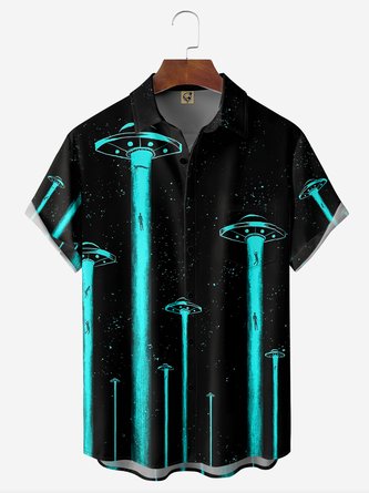 UFO Steal People Chest Pocket Short Sleeve Casual Shirt