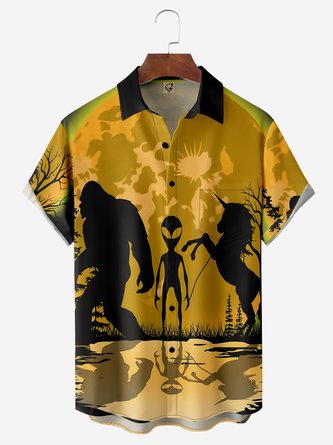 Alien Chest Pocket Short Sleeve Vacation Shirt