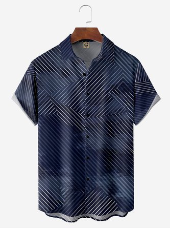 Vintage Stripe Chest Pocket Short Sleeve Casual Shirt