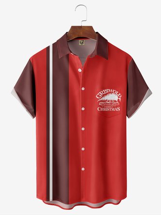 Griswold Christmas Chest Pocket Short Sleeve Bowling Shirt