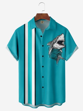 Fun Shark Chest Pocket Short Sleeve Bowling Shirt