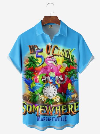 It‘s 5 O'Clock Somewhere Chest Pocket Short Sleeve Hawaiian Shirt