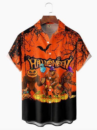 Halloween Chest Pocket Short Sleeve Hawaiian Shirt