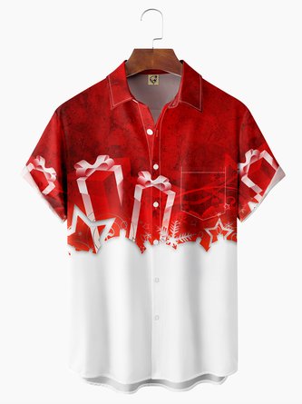 Christmas Chest Pocket Short Sleeve Casual Shirt
