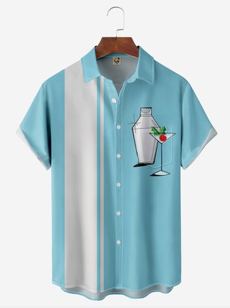 Cocktail Chest Pocket Short Sleeve Bowling Shirt