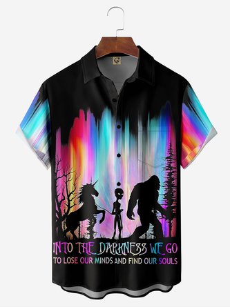Rainbow Alien Chest Pocket Short Sleeve Hawaiian Shirt