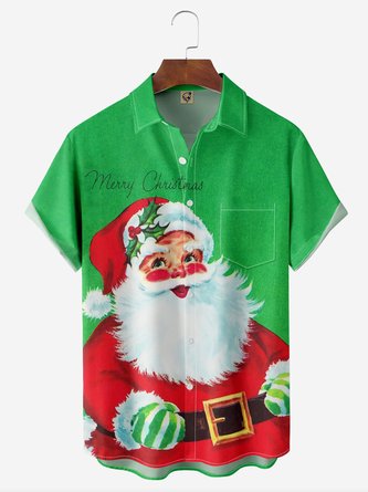 Christmas Santa Claus Chest Pocket Short Sleeve Shirt