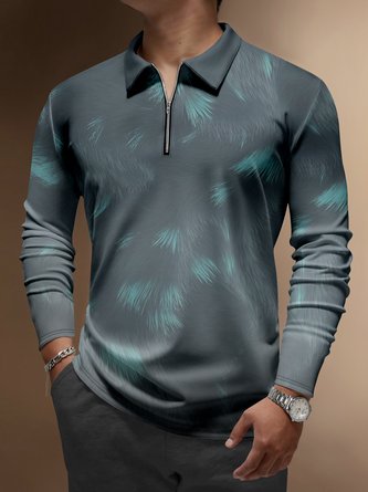 Ombre Animal Fur Zip Long Sleeves Casual Polo Shirt