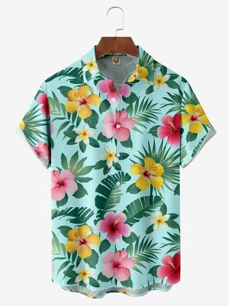 Floral Chest Pocket Short Sleeve Hawaiian Shirt
