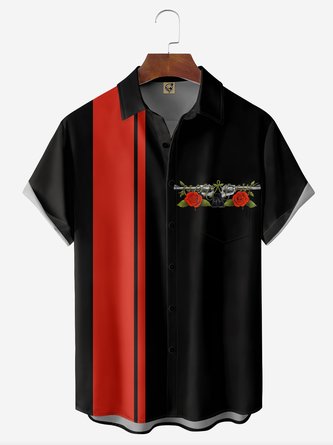 Rose Chest Pocket Short Sleeve Bowling Shirt
