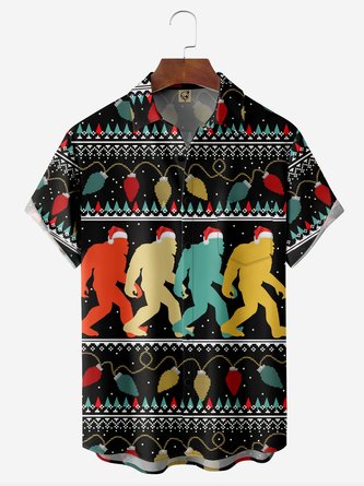 Christmas Chest Pocket Short Sleeve Casual Shirt