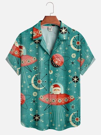 Medieval Spaceship Santa Claus Short Sleeve Aloha Shirt