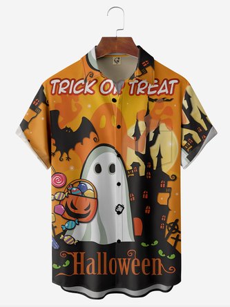 Halloween Spooky Chest Pocket Short Sleeve Casual Shirt