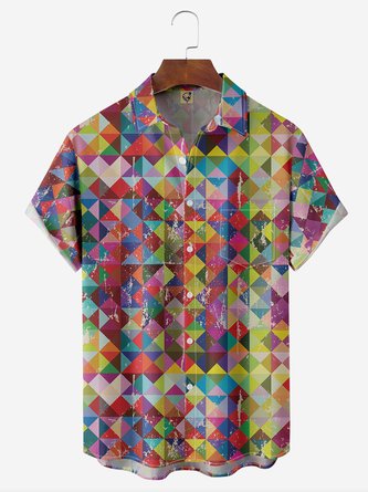 Art Geometry Chest Pocket Short Sleeve Casual Shirt