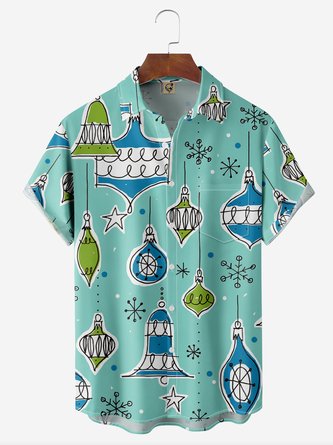 Christmas Decorated Chest Pocket Short Sleeve Casual Shirt