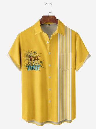 Spider Web Chest Pocket Short Sleeve Bowling Shirt