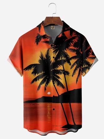 Coconut Tree Chest Pocket Short Sleeve Hawaiian Shirt