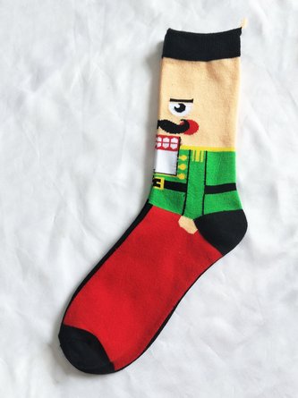 1pair Christmas Tree Striped Men Mid-calf Socks
