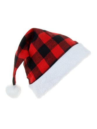 Christmas Red-Black Plaid Faux Fur Santa Hat