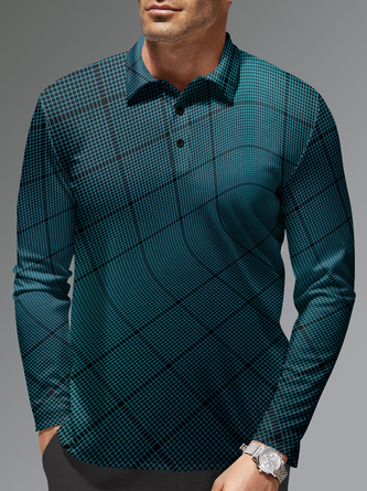 3D Abstract Gradient Geometric Buttons Long Sleeves Casual Polo