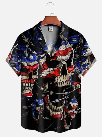 Abstract United States Flag Skeleton Short Sleeve Aloha Shirt