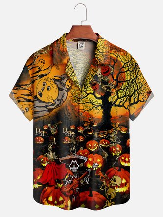 Halloween Pumpkin Skeleton Ghost Short Sleeve Aloha Shirt