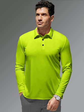Plain Button Long Sleeve Casual Polo Shirt